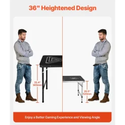 VEVOR 8 Foot Portable Beer Pong Table, Foldable 36 inch Heightened Table, Carrying Handles and 6 Pong Balls, Lightweight Tailgate Table for Office, Tailgate Party, Travel & Camping, Black