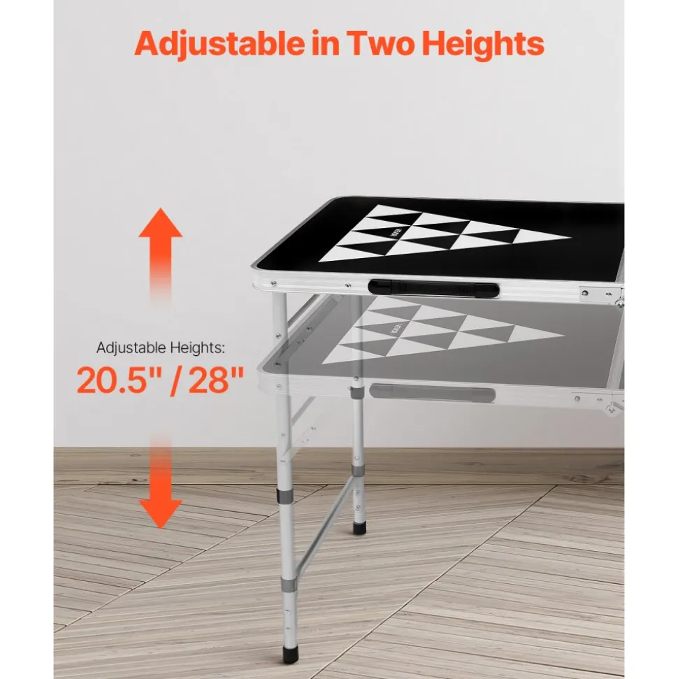 VEVOR 8 Foot Portable Beer Pong Table, Foldable Tailgate Table,Carrying Handles and 6 Pong Balls, Adjustable Height, Lightweight Table for Office, Tailgate Party, Travel and Camping, Black