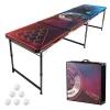 VEVOR 8 Foot Portable Beer Pong Table, LED Lights, Foldable Tailgate Table with Carrying Handles and 6 Pong Balls, Adjustable Height, Lightweight Table for Office, Tailgate Party, Travel & Camping