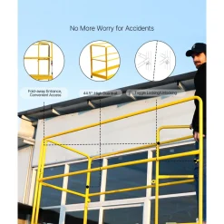 VEVOR 6 Foot Scaffolding Safety Guardrail, Rustproof Solid Carbon Steel Scaffold Guard Rail of 55.4 lbs Load Capacity, Baker Style Metal Guardrails Accessory System for Scaffolding Platform, Yellow