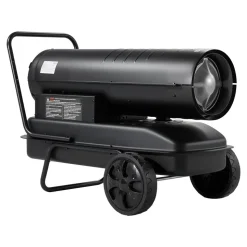 VEVOR Forced Air Kerosene Heater, 125000 BTU Diesel Torpedo Space Heater, for Garage, Warehouse, Workshop, Job Site, Construction, Flexible Move with Wheels & Thermostat Control, Carbon Steel, Black