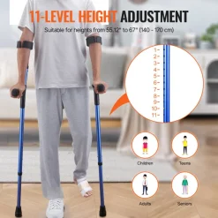 VEVOR Forearm Crutches for Adults, 11-Level Height Adjustable Walking Crutches with 4-Level Upper Cuff, Lightweight Aluminum Medical Support Crutches for Leg Injury Surgery Disabled, 1 Pair (350LBS)