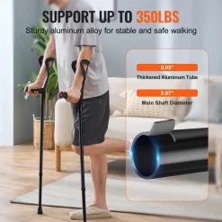 VEVOR Forearm Crutches for Adults, Folding Walking Forearm Crutches with 10-Level Adjustable Height, Lightweight Aluminum Medical Crutches with Open Cuff for Leg Injury Surgery Disabled, 1 Pair 350LBS