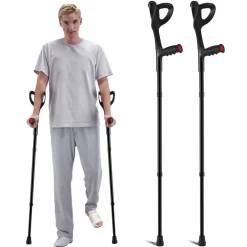 VEVOR Forearm Crutches for Adults, Folding Walking Forearm Crutches with 10-Level Adjustable Height, Lightweight Aluminum Medical Crutches with Open Cuff for Leg Injury Surgery Disabled, 1 Pair 350LBS