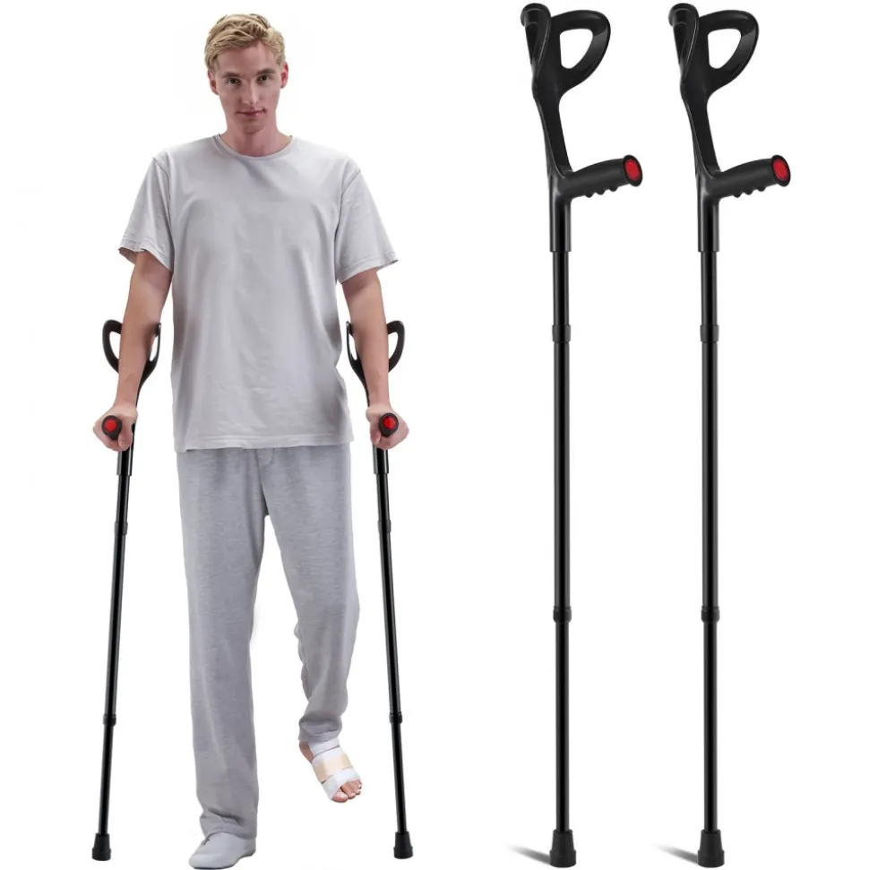 VEVOR Forearm Crutches for Adults, Folding Walking Forearm Crutches with 10-Level Adjustable Height, Lightweight Aluminum Medical Crutches with Open Cuff for Leg Injury Surgery Disabled, 1 Pair 350LBS