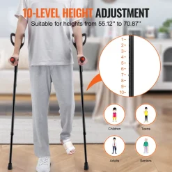 VEVOR Forearm Crutches for Adults, Folding Walking Forearm Crutches with 10-Level Adjustable Height, Lightweight Aluminum Medical Crutches with Open Cuff for Leg Injury Surgery Disabled, 1 Pair 350LBS