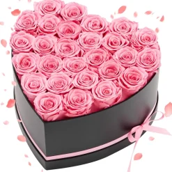 VEVOR Forever Flowers, 27 Preserved Roses in a Heart Shape Box, Eternal Flowers Immortal Bouquet Birthday Present for Women Her Wife Mothers, Anniversary, Valentine's Day,Christmas, Pink