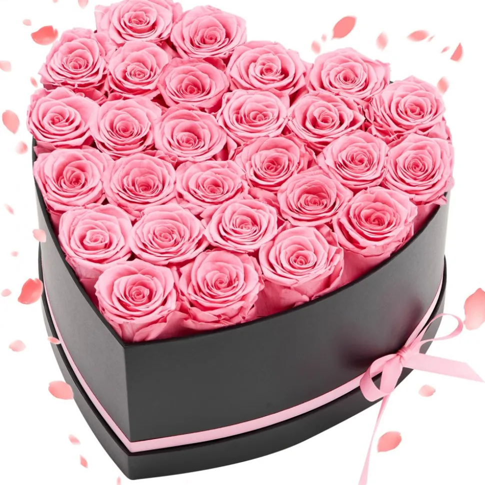 VEVOR Forever Flowers, 27 Preserved Roses in a Heart Shape Box, Eternal Flowers Immortal Bouquet Birthday Present for Women Her Wife Mothers, Anniversary, Valentine's Day,Christmas, Pink