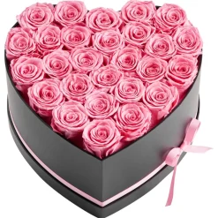 VEVOR Forever Flowers, 27 Preserved Roses in a Heart Shape Box, Eternal Flowers Immortal Bouquet Birthday Present for Women Her Wife Mothers, Anniversary, Valentine's Day,Christmas, Pink