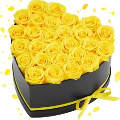 VEVOR Forever Flowers, 27 Preserved Roses in a Heart Shape Box, Eternal Flowers Immortal Bouquet Birthday Present for Women Her Wife Mothers, Anniversary, Valentine's Day,Christmas, Yellow