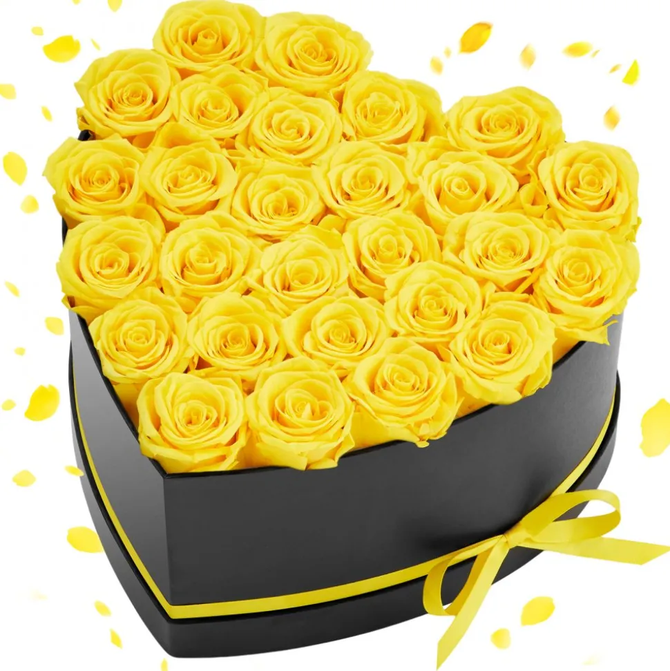 VEVOR Forever Flowers, 27 Preserved Roses in a Heart Shape Box, Eternal Flowers Immortal Bouquet Birthday Present for Women Her Wife Mothers, Anniversary, Valentine's Day,Christmas, Yellow