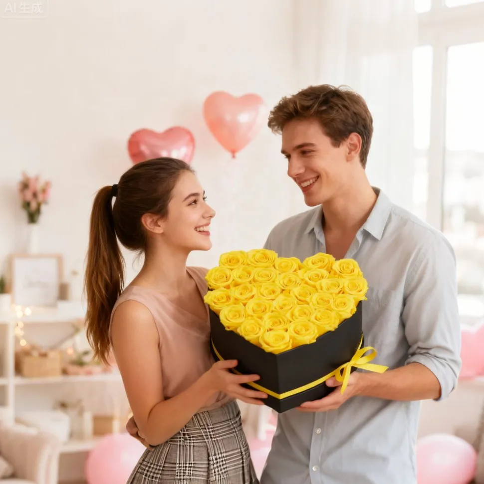 VEVOR Forever Flowers, 27 Preserved Roses in a Heart Shape Box, Eternal Flowers Immortal Bouquet Birthday Present for Women Her Wife Mothers, Anniversary, Valentine's Day,Christmas, Yellow