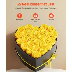 VEVOR Forever Flowers, 27 Preserved Roses in a Heart Shape Box, Eternal Flowers Immortal Bouquet Birthday Present for Women Her Wife Mothers, Anniversary, Valentine's Day,Christmas, Yellow