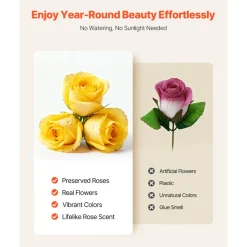 VEVOR Forever Flowers, 27 Preserved Roses in a Heart Shape Box, Eternal Flowers Immortal Bouquet Birthday Present for Women Her Wife Mothers, Anniversary, Valentine's Day,Christmas, Yellow