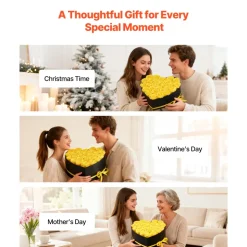 VEVOR Forever Flowers, 27 Preserved Roses in a Heart Shape Box, Eternal Flowers Immortal Bouquet Birthday Present for Women Her Wife Mothers, Anniversary, Valentine's Day,Christmas, Yellow