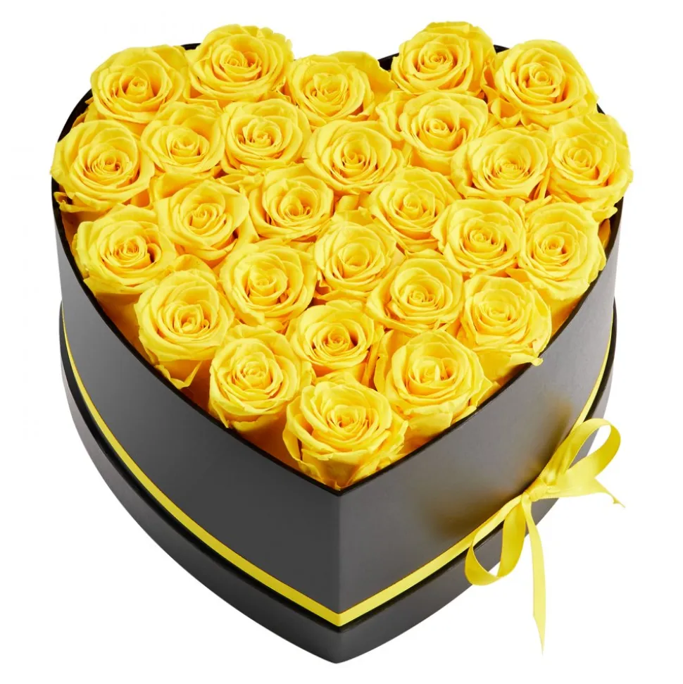 VEVOR Forever Flowers, 27 Preserved Roses in a Heart Shape Box, Eternal Flowers Immortal Bouquet Birthday Present for Women Her Wife Mothers, Anniversary, Valentine's Day,Christmas, Yellow