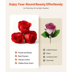 VEVOR Forever Flowers, 100 Preserved Roses in a Heart Shape Box, Eternal Flowers Immortal Bouquet Birthday Present for Women Her Wife Mothers, Anniversary, Valentine's Day,Christmas, Red