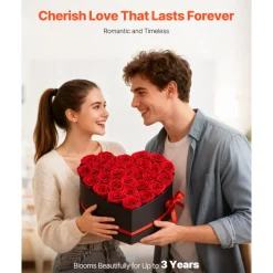 VEVOR Forever Flowers, 27 Preserved Roses in a Heart Shape Box, Eternal Flowers Immortal Bouquet Birthday Present for Delivery Prime Women Her Wife Mothers, Anniversary, Valentine's Day,Christmas, Red
