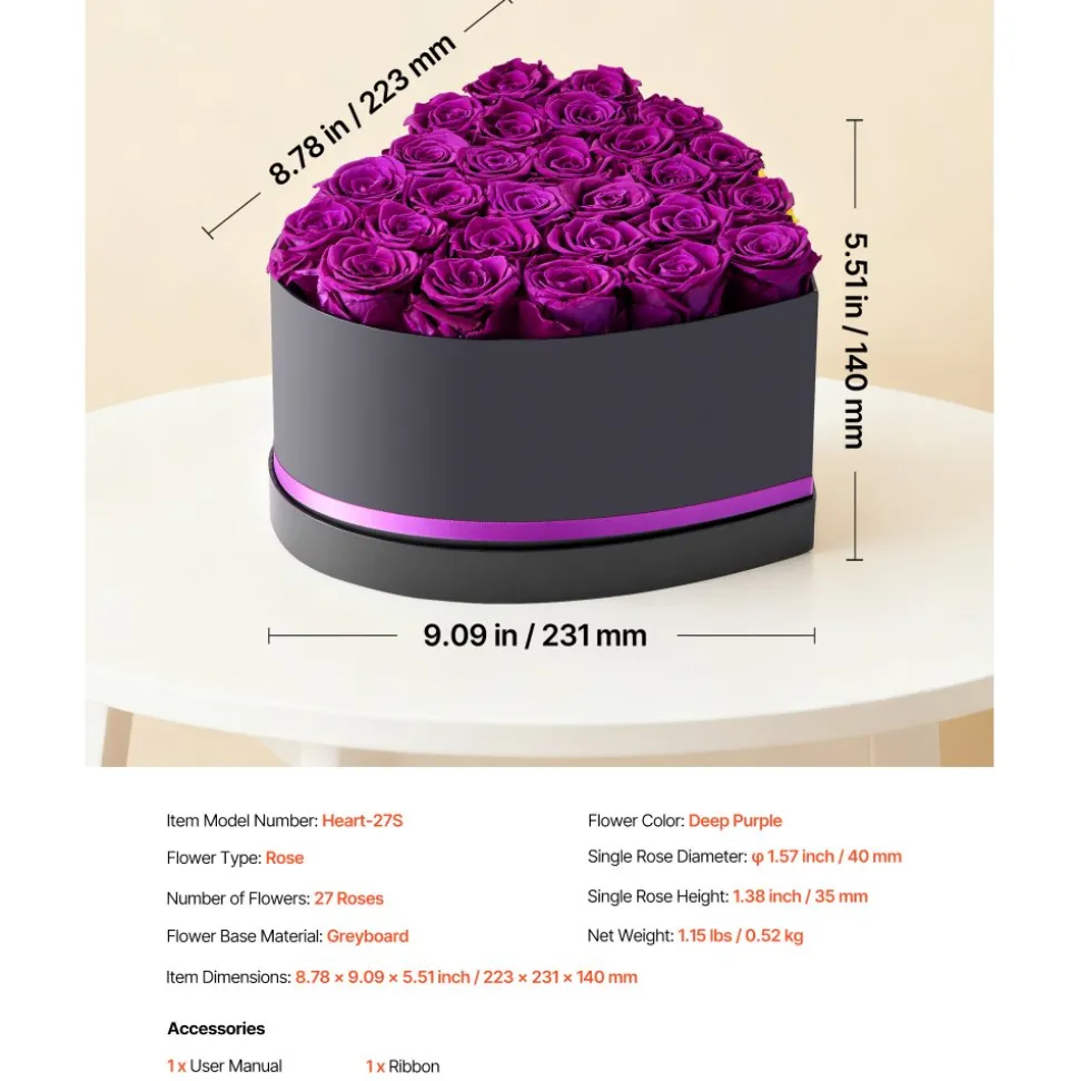 VEVOR Forever Flowers, 27 Preserved Roses in a Box, Eternal Flowers Immortal Bouquet Birthday Present for Delivery Prime Women Her Wife Mothers, Anniversary, Valentine's Day,Christmas, Rose Red