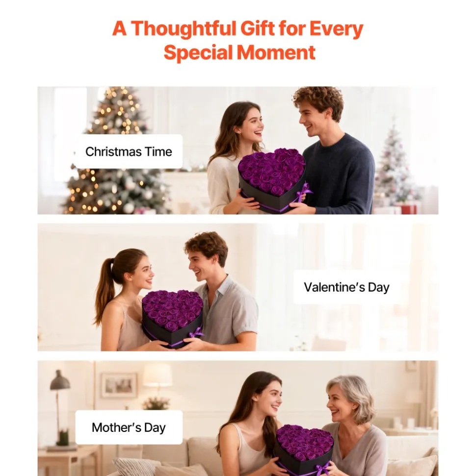 VEVOR Forever Flowers, 27 Preserved Roses in a Box, Eternal Flowers Immortal Bouquet Birthday Present for Delivery Prime Women Her Wife Mothers, Anniversary, Valentine's Day,Christmas, Rose Red