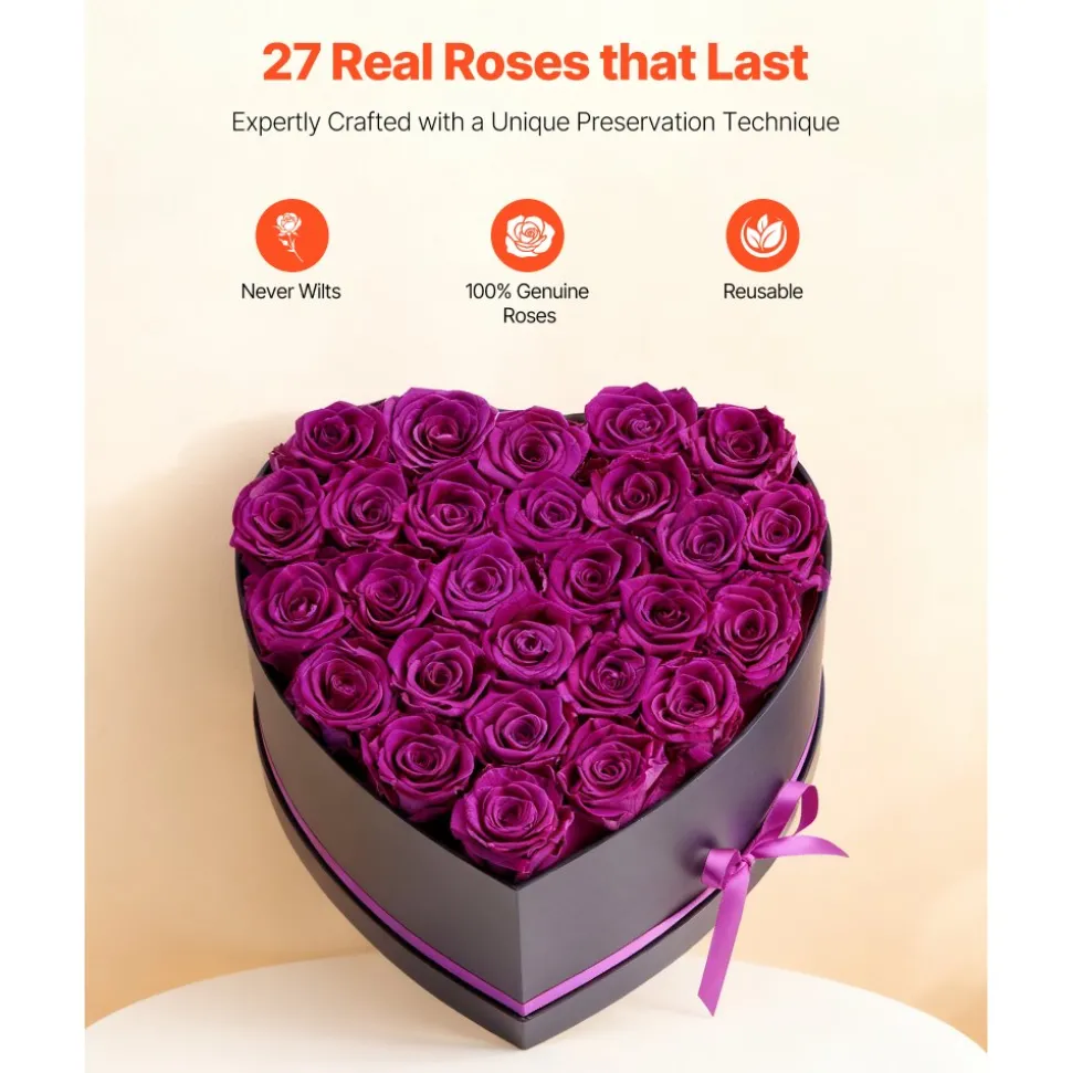 VEVOR Forever Flowers, 27 Preserved Roses in a Box, Eternal Flowers Immortal Bouquet Birthday Present for Delivery Prime Women Her Wife Mothers, Anniversary, Valentine's Day,Christmas, Rose Red