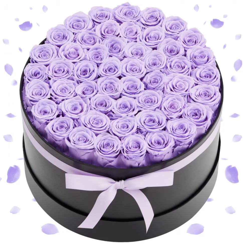 VEVOR Forever Flowers, 50 Preserved Roses in a Box, Eternal Flowers Immortal Bouquet Birthday Present for Women Her Wife Mothers, Anniversary, Valentine's Day,Christmas, Lavender Purple