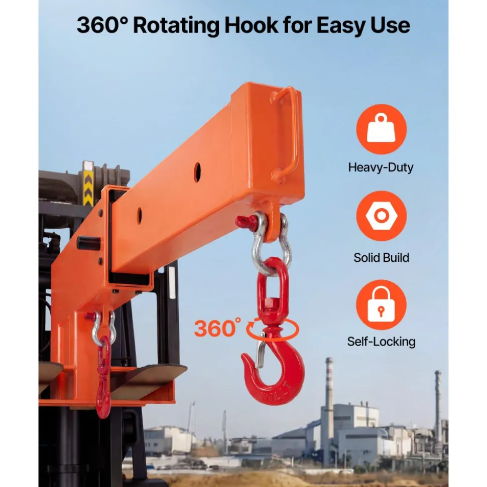 VEVOR Forklift Jib Boom Crane, 5500 lbs Capacity, Forklift Mobile Crane Lifting Hoist with 2 Hooks, Manual Telescopic 47.2-73.5 in, Boom Attachment Towing Handling Equipment for Warehouse & Factories
