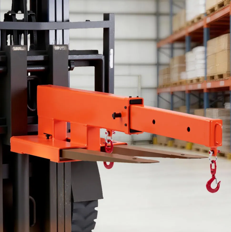VEVOR Forklift Jib Boom Crane, 5500 lbs Capacity, Forklift Mobile Crane Lifting Hoist with 2 Hooks, Manual Telescopic 47.2-73.5 in, Boom Attachment Towing Handling Equipment for Warehouse & Factories