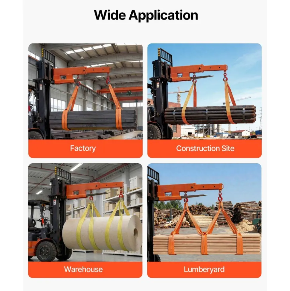 VEVOR Forklift Jib Boom Crane, 5500 lbs Capacity, Forklift Mobile Crane Lifting Hoist with 2 Hooks, Manual Telescopic 47.2-73.5 in, Boom Attachment Towing Handling Equipment for Warehouse & Factories