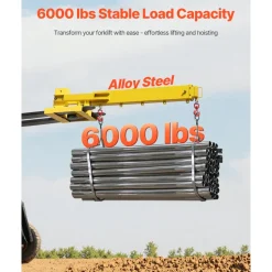 VEVOR Forklift Jib Boom Crane, 6000lbs Capacity, Manual Telescoping Boom Extends Up to 56.1 inches, Forklift Mobile Crane with 2 Hooks, Adjustable Forklift Crane Attachment for Warehouse, Factories
