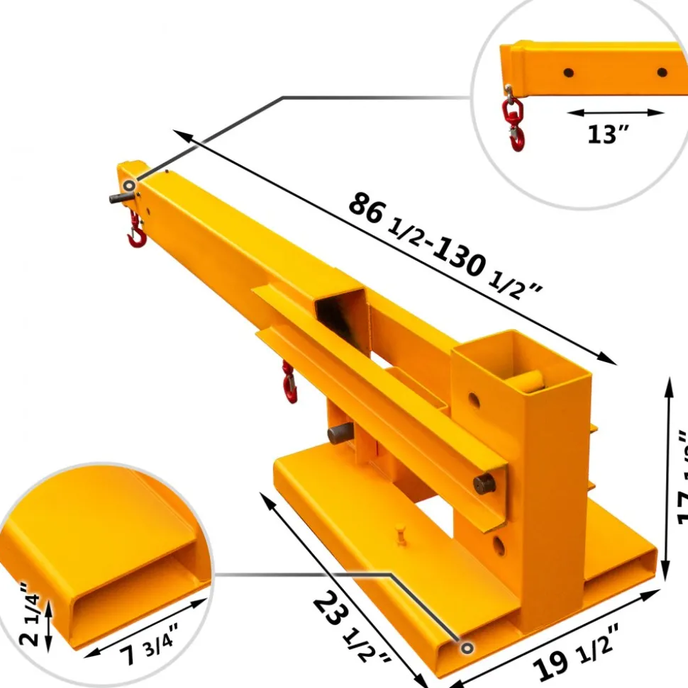 VEVOR Forklift Mobile Crane 6000lbs/3T Capacity, Forklift Crane Attachment 2 Hooks, Forklift Lifting Hoist with Truss Jib Boom, Forklift Extension, Forklift Boom Attachment Towing Handling Equipment