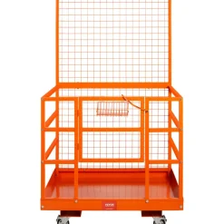 VEVOR Forklift Safety Cage, 1400lbs Load Capacity, 43'' x 45'' Forklift Work Platform with Safety Harness & Lock, Drain Hole & Wheels & Tool Basket, Dual Nonslip Design Perfect for Aerial Work