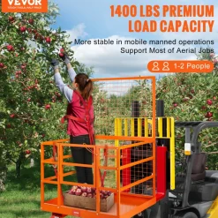 VEVOR Forklift Safety Cage, 1400lbs Load Capacity, 43'' x 45'' Forklift Work Platform with Safety Harness & Lock, Drain Hole & Wheels & Tool Basket, Dual Nonslip Design Perfect for Aerial Work