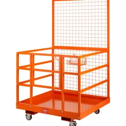 VEVOR Forklift Safety Cage, 1400lbs Load Capacity, 43'' x 45'' Forklift Work Platform with Safety Harness & Lock, Drain Hole & Wheels & Tool Basket, Dual Nonslip Design Perfect for Aerial Work