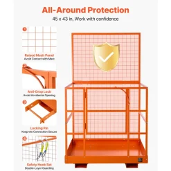VEVOR Forklift Safety Cage, 48.2 x 45.2 Inch, Heavy Duty Forklift Man Basket, 1400 lbs Capacity Collapsible Work Platform Lift Basket with Safety Harness & Lock, for Most Aerial Jobs Lifting Loader