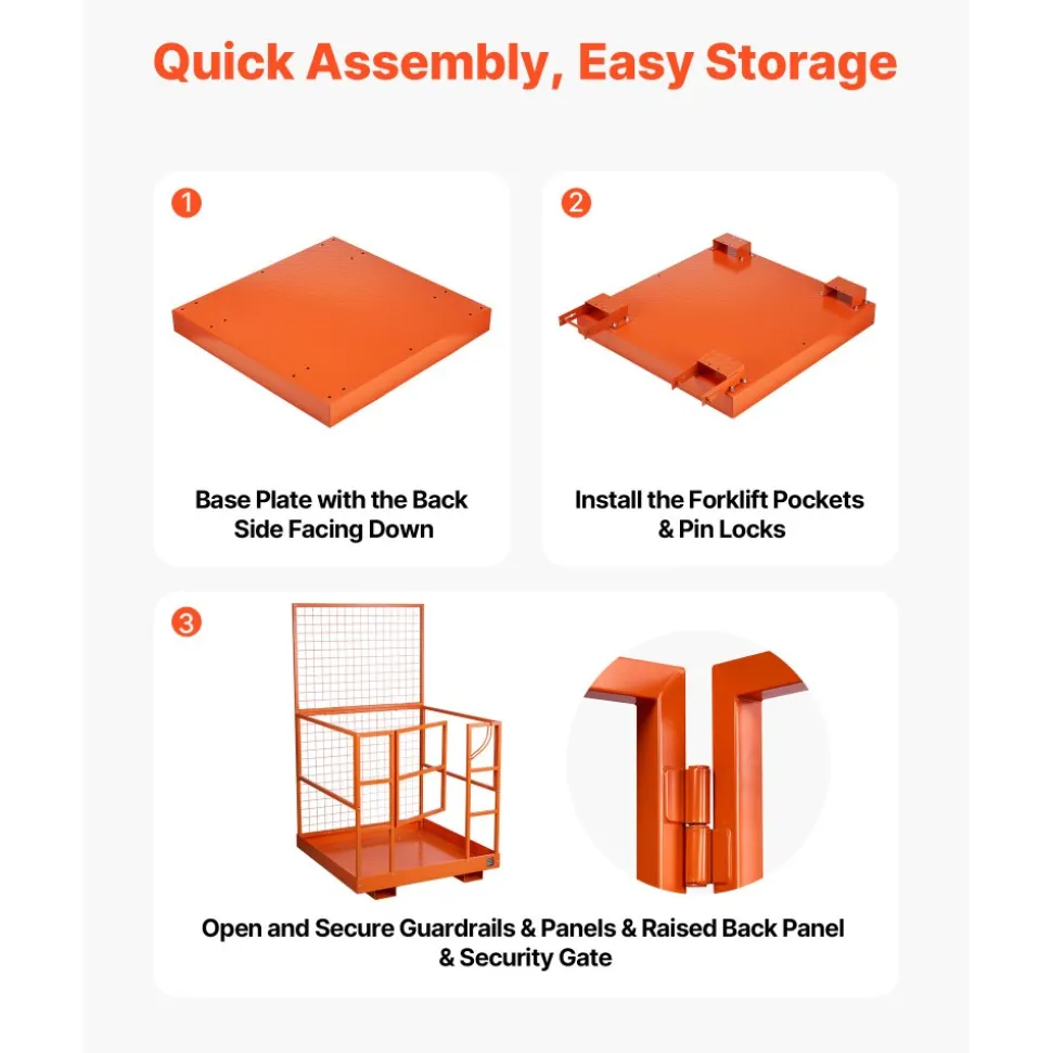 VEVOR Forklift Safety Cage, 48.2 x 45.2 Inch, Heavy Duty Forklift Man Basket, 1400 lbs Capacity Collapsible Work Platform Lift Basket with Safety Harness & Lock, for Most Aerial Jobs Lifting Loader