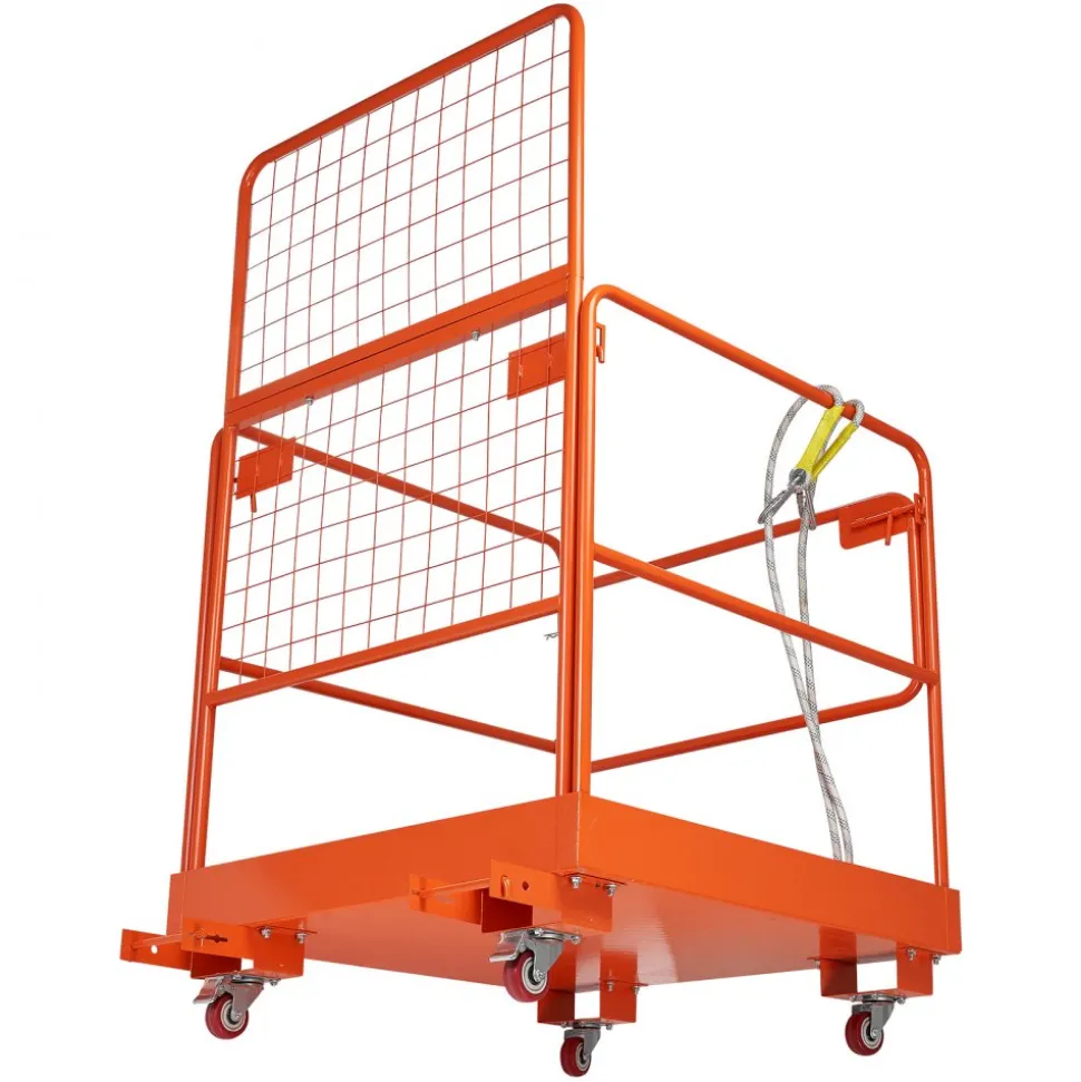 VEVOR Forklift Safety Cage, 36.2 x 41.1 Inch, Forklift Man Basket with 4 Wheels, 1200 lbs Capacity, Heavy Duty Work Platform Collapsible Lift Basket, Safety Harness, for Aerial Work Lifting Loader