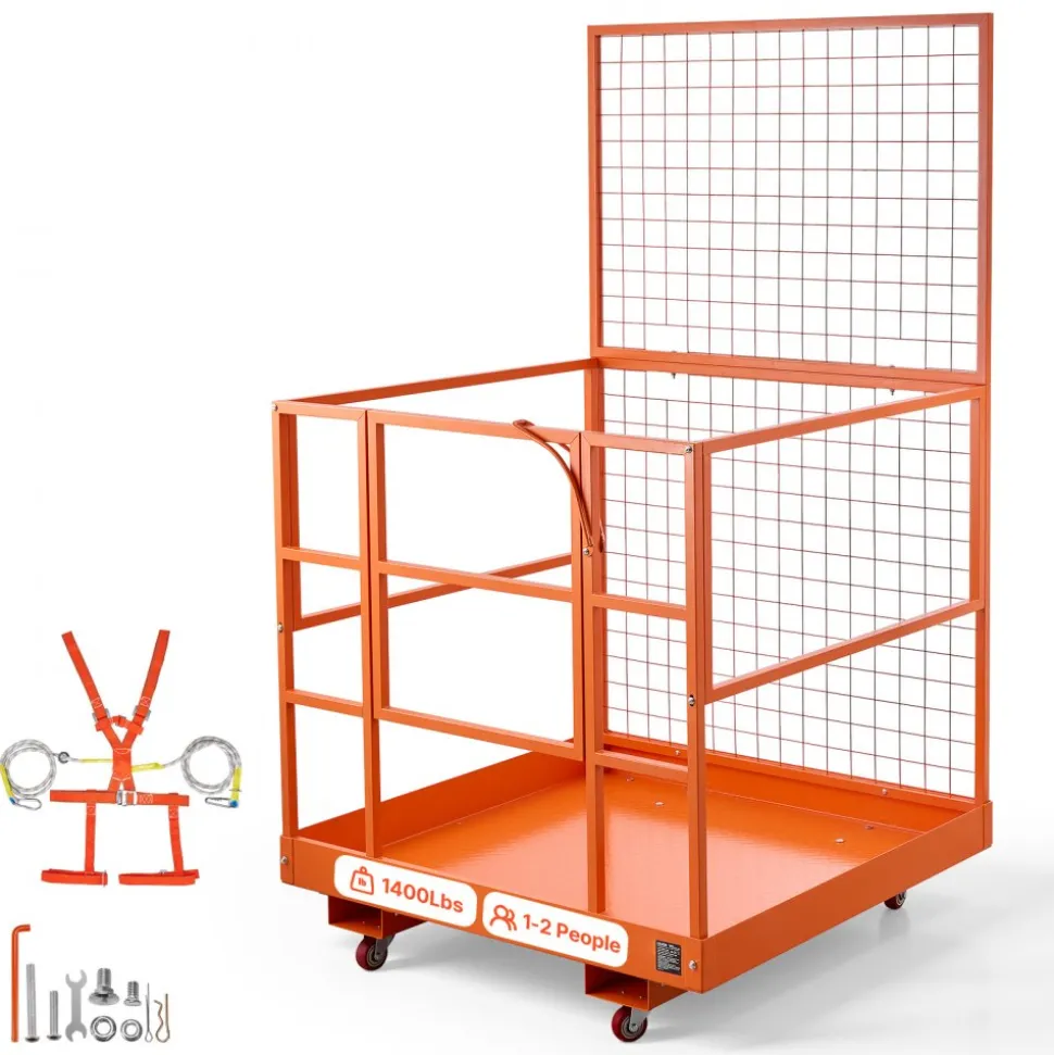 VEVOR Forklift Safety Cage, 36.6 x 36.6 Inch, Forklift Man Basket with 4 Wheels, 1200 lbs Capacity, Heavy Duty Work Platform, Collapsible Lift Basket Safety Set, for Most Aerial Jobs Lifting Loader