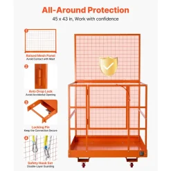 VEVOR Forklift Safety Cage, 36.6 x 36.6 Inch, Forklift Man Basket with 4 Wheels, 1200 lbs Capacity, Heavy Duty Work Platform, Collapsible Lift Basket Safety Set, for Most Aerial Jobs Lifting Loader