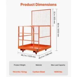 VEVOR Forklift Safety Cage, 36.6 x 36.6 Inch, Forklift Man Basket with 4 Wheels, 1200 lbs Capacity, Heavy Duty Work Platform, Collapsible Lift Basket Safety Set, for Most Aerial Jobs Lifting Loader
