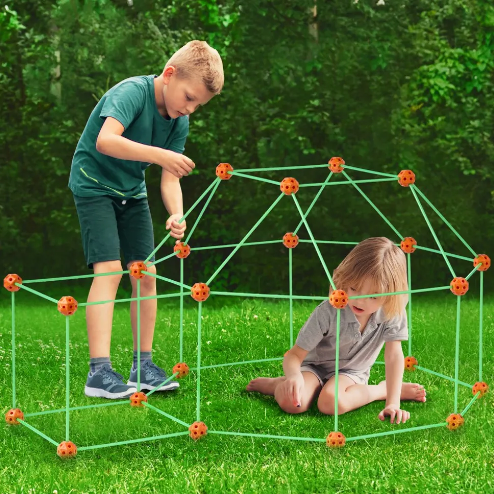 VEVOR Fort Building Kit for Kids, 140PCS Glow in The Dark STEM Building Toys, Educational Gift for 4 5 6 7 8+ Year Old Boys & Girls Indoor Outdoor Play Tent Construction Toys with 96 Rods and 44 Balls