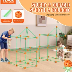 VEVOR Fort Building Kit for Kids, 140PCS Glow in The Dark STEM Building Toys, Educational Gift for 4 5 6 7 8+ Year Old Boys & Girls Indoor Outdoor Play Tent Construction Toys with 96 Rods and 44 Balls