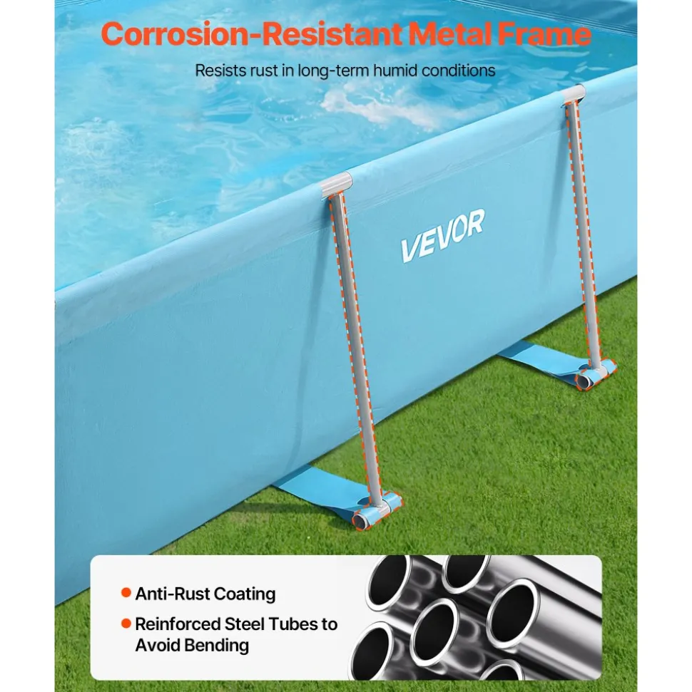 VEVOR Frame Above Ground Swimming Pool, 118 x 78 x 30 in Rectangular Steel Metal Frame, Large Rectangle Outdoor Backyard Family Pool, Easy to Assemble Rust-Resistant, 1046 Gallon Water Capacity, Blue
