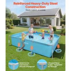 VEVOR Frame Above Ground Swimming Pool, 118 x 78 x 30 in Rectangular Steel Metal Frame, Large Rectangle Outdoor Backyard Family Pool, Easy to Assemble Rust-Resistant, 1046 Gallon Water Capacity, Blue