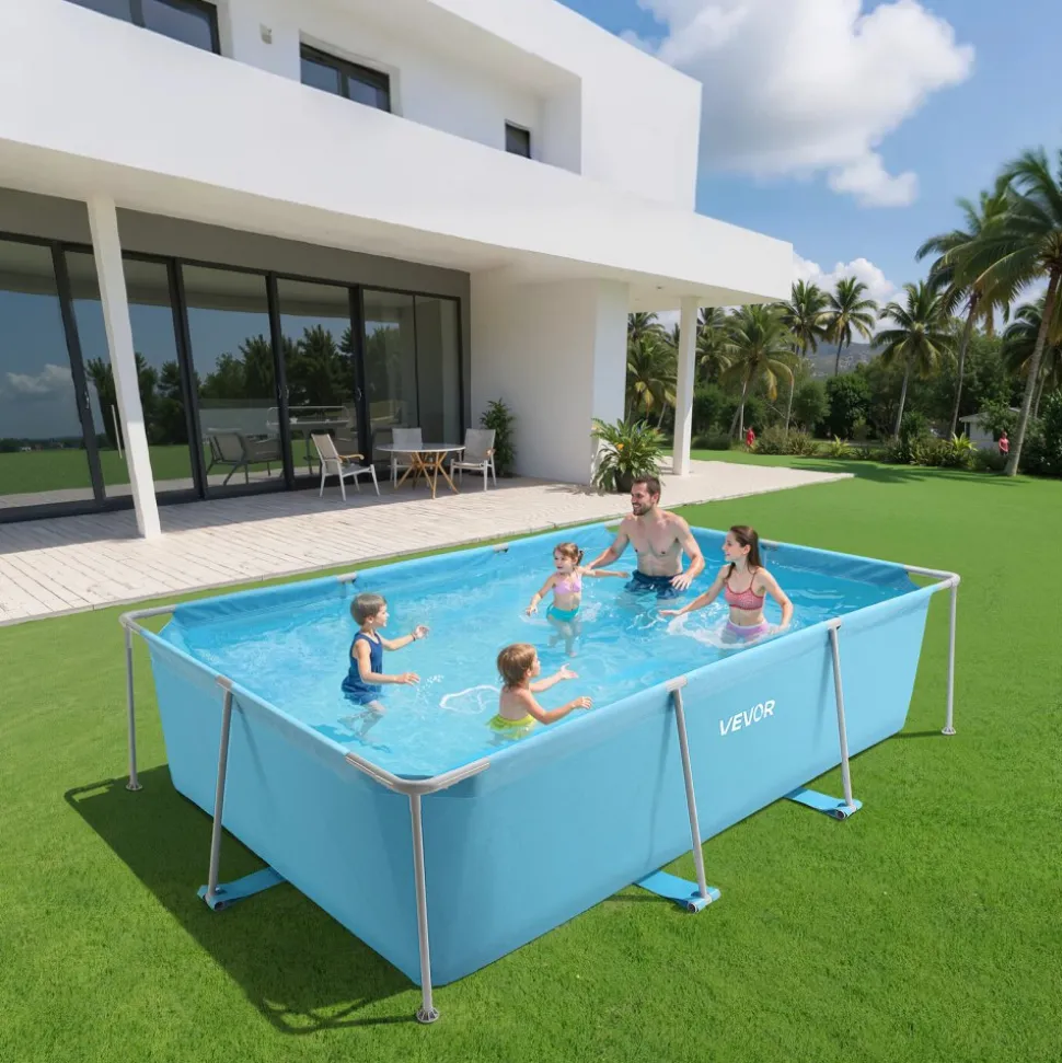 VEVOR Frame Above Ground Swimming Pool, 118 x 78 x 30 in Rectangular Steel Metal Frame, Large Rectangle Outdoor Backyard Family Pool, Easy to Assemble Rust-Resistant, 1046 Gallon Water Capacity, Blue