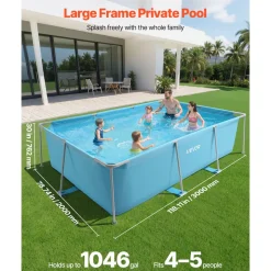 VEVOR Frame Above Ground Swimming Pool, 118 x 78 x 30 in Rectangular Steel Metal Frame, Large Rectangle Outdoor Backyard Family Pool, Easy to Assemble Rust-Resistant, 1046 Gallon Water Capacity, Blue