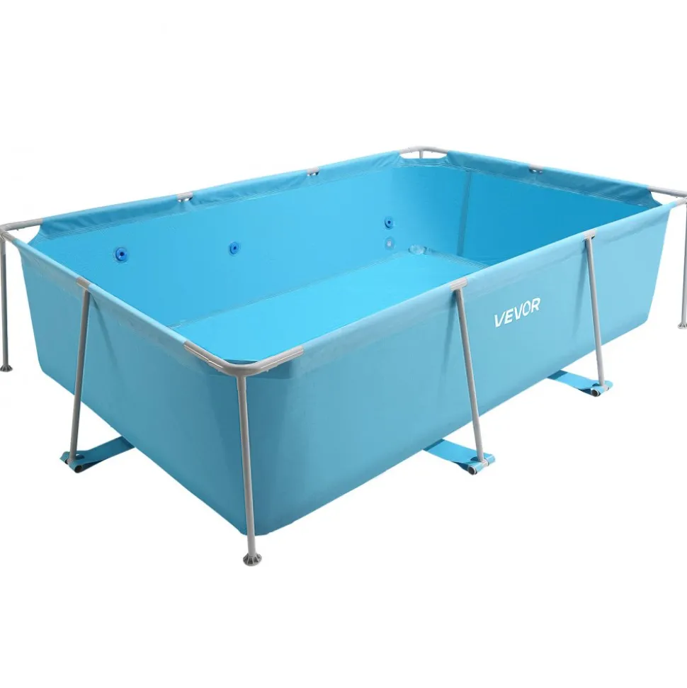 VEVOR Frame Above Ground Swimming Pool, 118 x 78 x 30 in Rectangular Steel Metal Frame, Large Rectangle Outdoor Backyard Family Pool, Easy to Assemble Rust-Resistant, 1046 Gallon Water Capacity, Blue