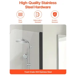 VEVOR Frameless Bathtub Shower Door, 34 in. W x 55 in. H, Half Shower Door for Bathtub, 180° Rotatable Tempered Glass Door, Half Shower Door with 1/4 in Tempered Glass Bathroom Shower Screen, Black