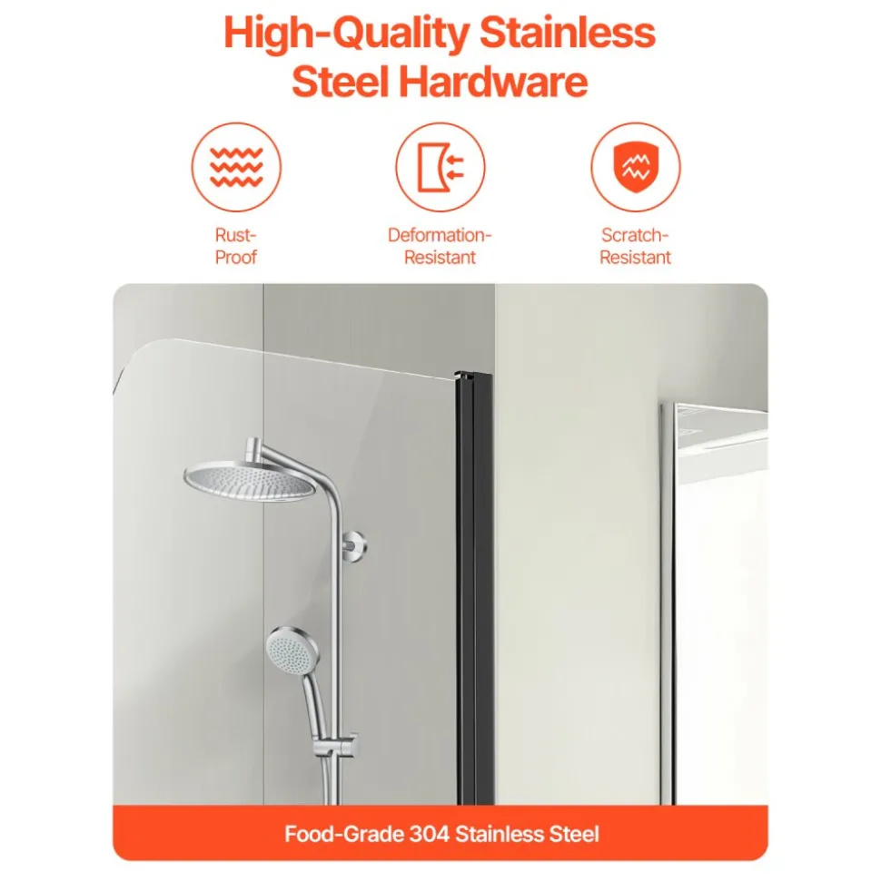 VEVOR Frameless Bathtub Shower Door, 34 in. W x 55 in. H, Half Shower Door for Bathtub, 180° Rotatable Tempered Glass Door, Half Shower Door with 1/4 in Tempered Glass Bathroom Shower Screen, Black