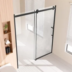 VEVOR Frameless Shower Door, 58-59 W x 75 H in, Shower Sliding Glass Door with 5/16 in(8mm) Clear SGCC Tempered Glass, Waterproof Shatterproof Stainproof with Stainless Steel Hardware, Matte Black
